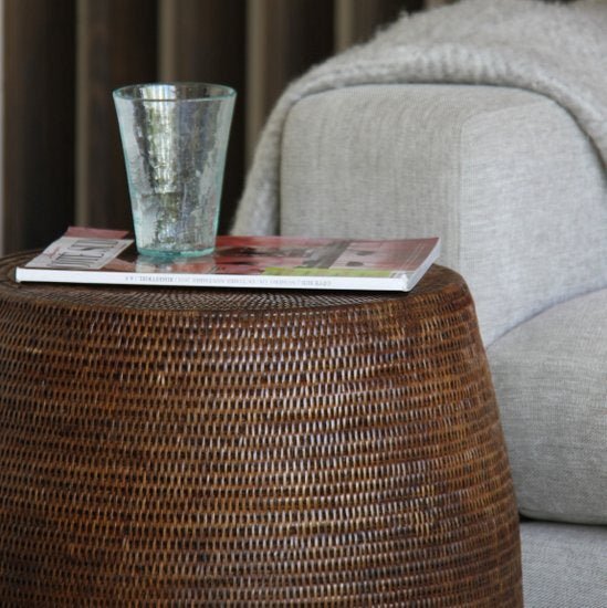 DRUM RATTAN STOOL + SIDE TABLE / 3 COLORS - Green Design Gallery