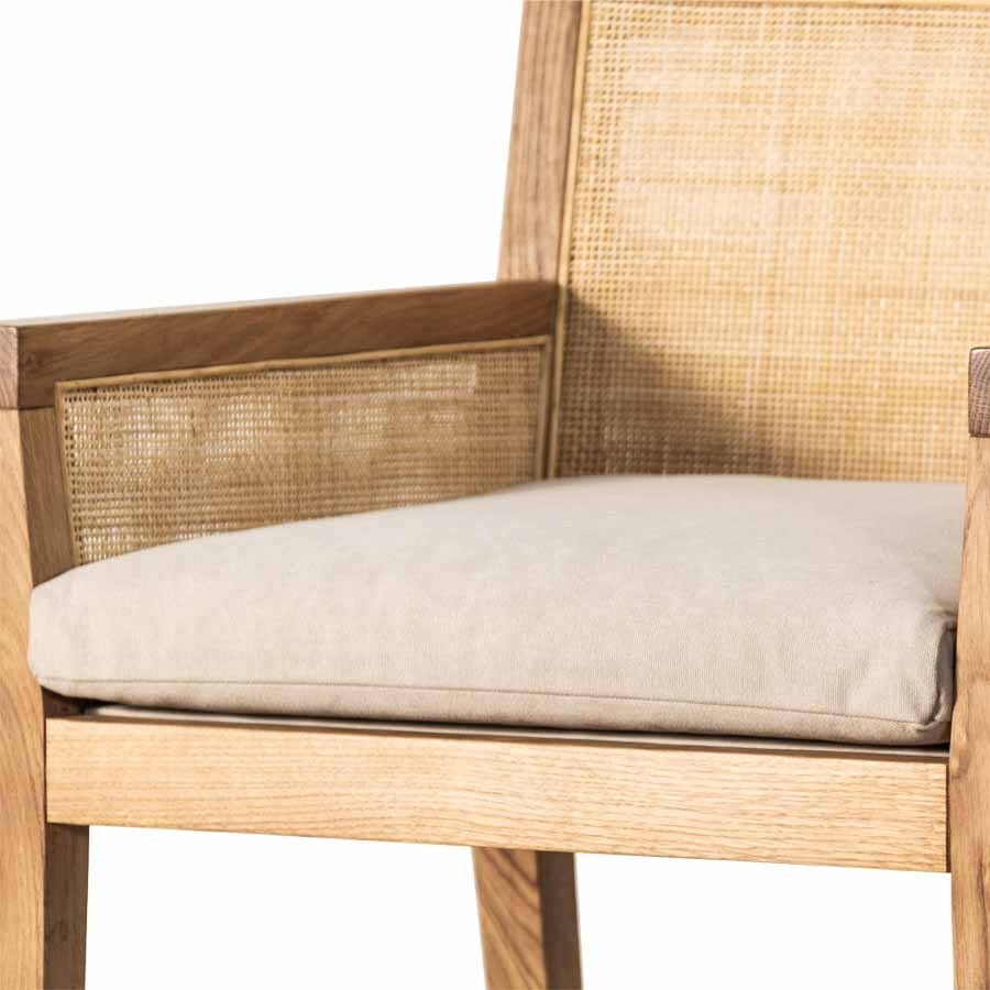 DUBAI ARMCHAIR | UPHOLSTERED SEAT | OAK + RATTAN - Green Design Gallery