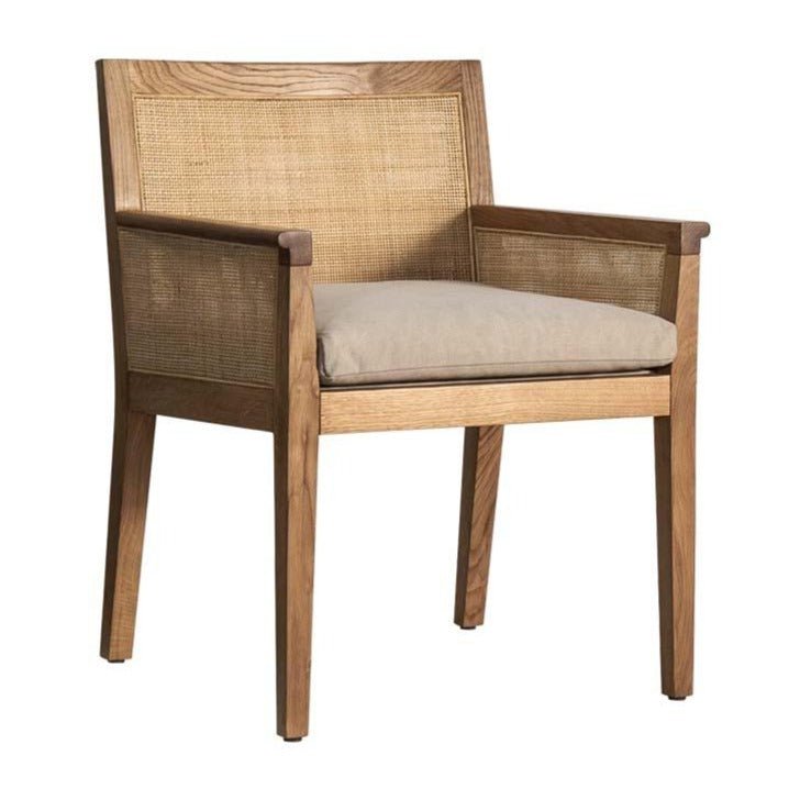 DUBAI ARMCHAIR | UPHOLSTERED SEAT | OAK + RATTAN - Green Design Gallery