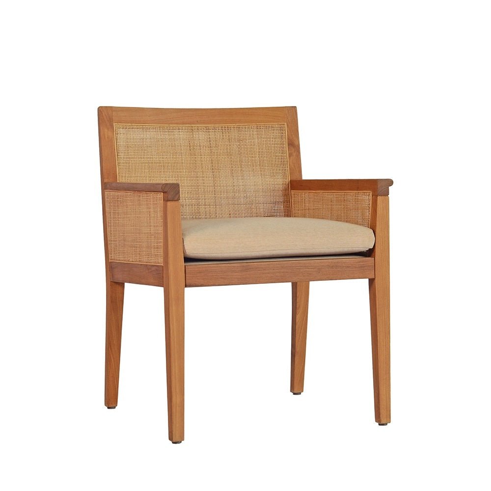 DUBAI ARMCHAIR | UPHOLSTERED SEAT | OAK + RATTAN - Green Design Gallery