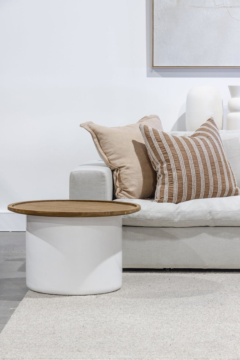EDEN BARREL SIDE TABLE | WHITE + NATURAL - Green Design Gallery