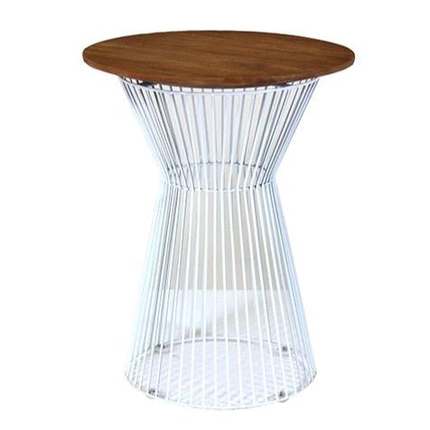 EDEN CAGE SIDE TABLE / TEAK + WHITE METAL - Green Design Gallery