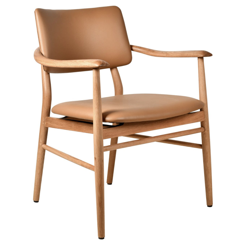 EVANDER UPHOLSTERED OAK ARMCHAIR | NATURAL+TAN - Green Design Gallery