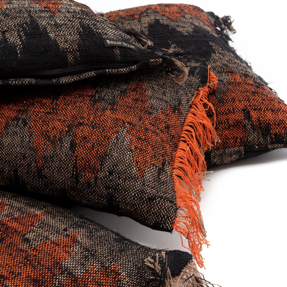 FAIR TRADE CUSHION COVER SQUARE | ORANGE+BLACK | 2 SIZES - Green Design Gallery