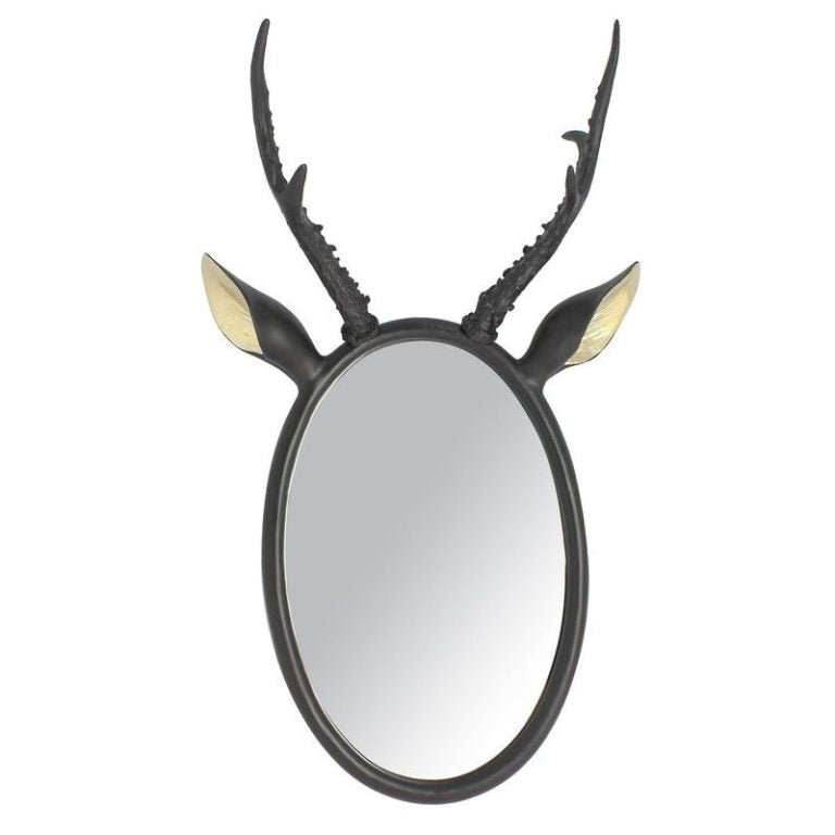 GAZELLE ANTLER WALL MIRROR | BLACK - Green Design Gallery