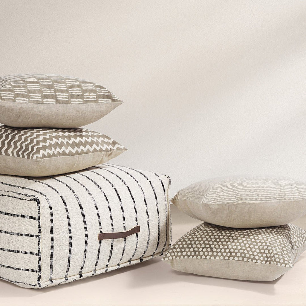 GRIFFITH OTTOMAN | RECYCLED MIX FIBRE | LEATHER HANDLE - Green Design Gallery