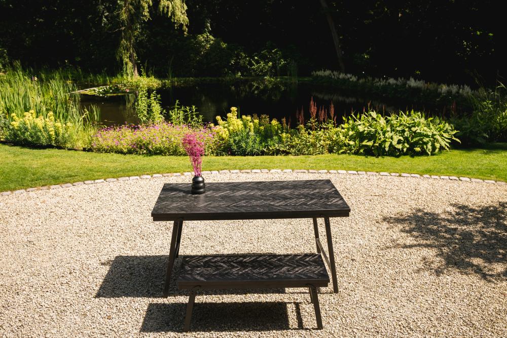 HERRINGBONE TEAK BENCH | BLACK | 2 SIZES - Green Design Gallery