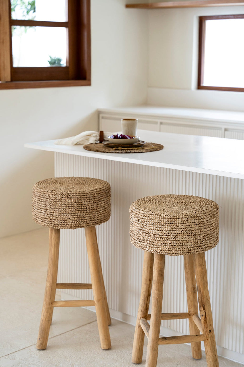 JUNO TALL STOOL | RECLAIMED TEAK +RAFFIA | IN-OUTDOORS - Green Design Gallery