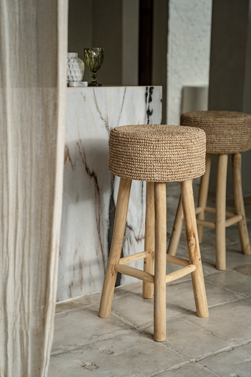 JUNO TALL STOOL | RECLAIMED TEAK +RAFFIA | IN-OUTDOORS - Green Design Gallery