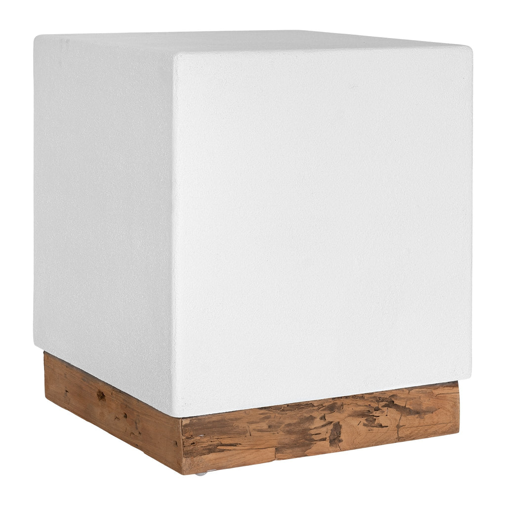 KAYA LUXE SIDE TABLE | WHITE RESIN + RECLAIMED TEAK (IN-OUTDOORS) - Green Design Gallery