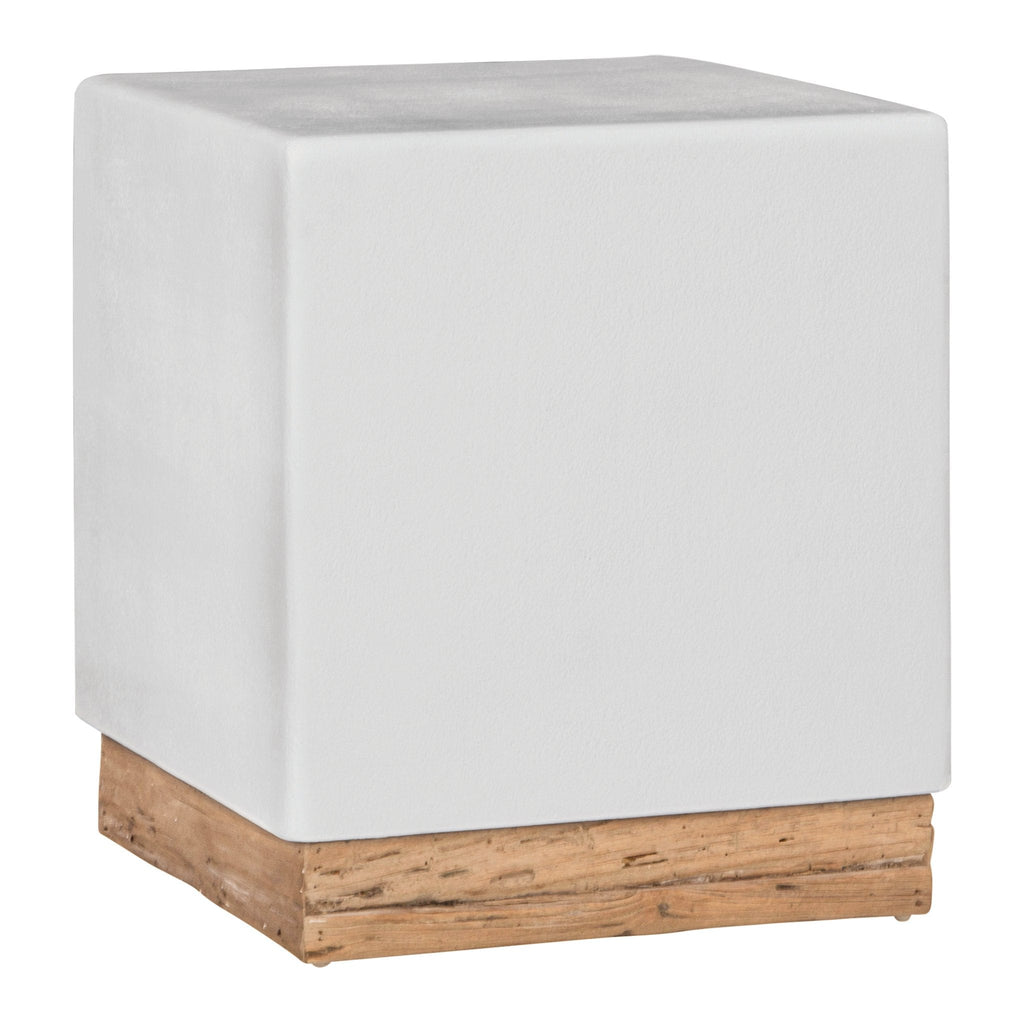 KAYA LUXE SIDE TABLE | WHITE RESIN + RECLAIMED TEAK (IN-OUTDOORS) - Green Design Gallery