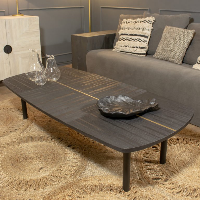 KAYLA BURNT WOOD COFFEE TABLE | METAL LEGS | BLACK - Green Design Gallery