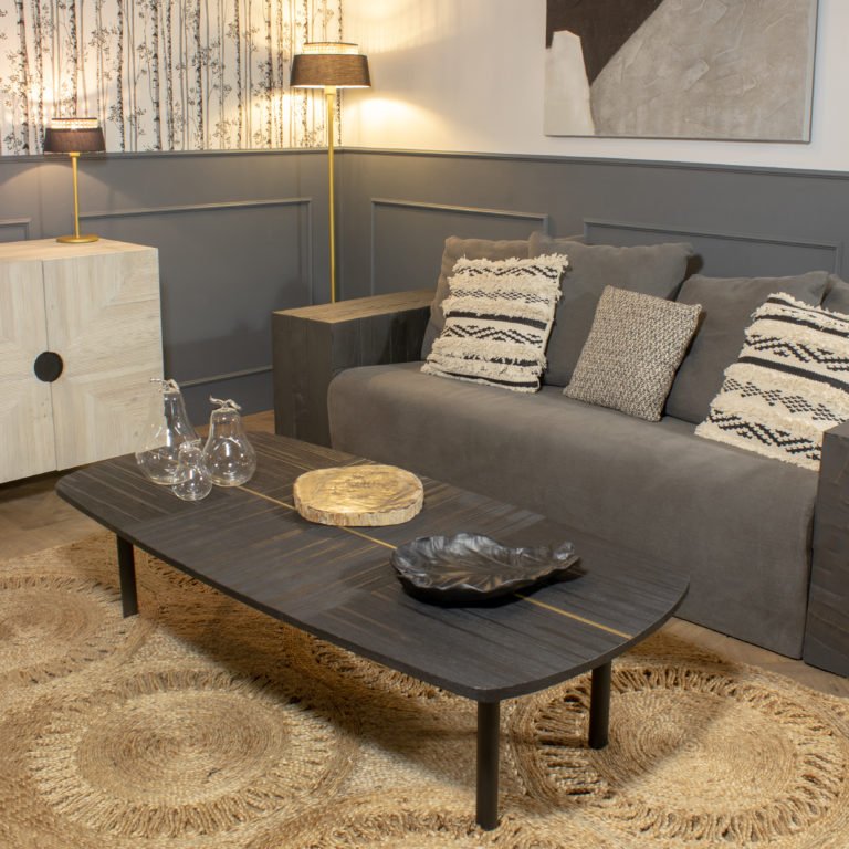 KAYLA BURNT WOOD COFFEE TABLE | METAL LEGS | BLACK - Green Design Gallery