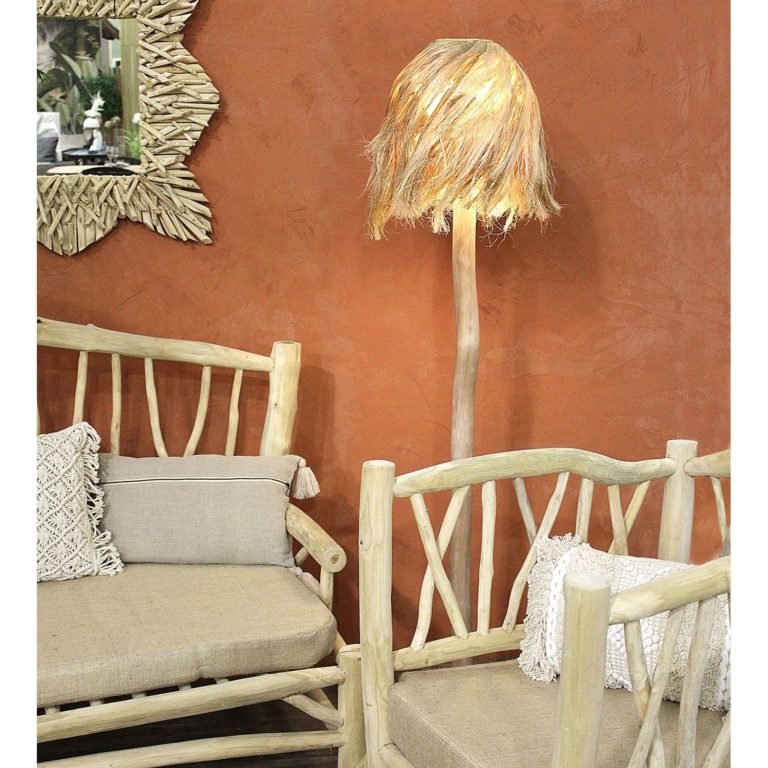 KIKOA ROOT FLOOR LAMP | ABACA SHADE | NATURAL - Green Design Gallery