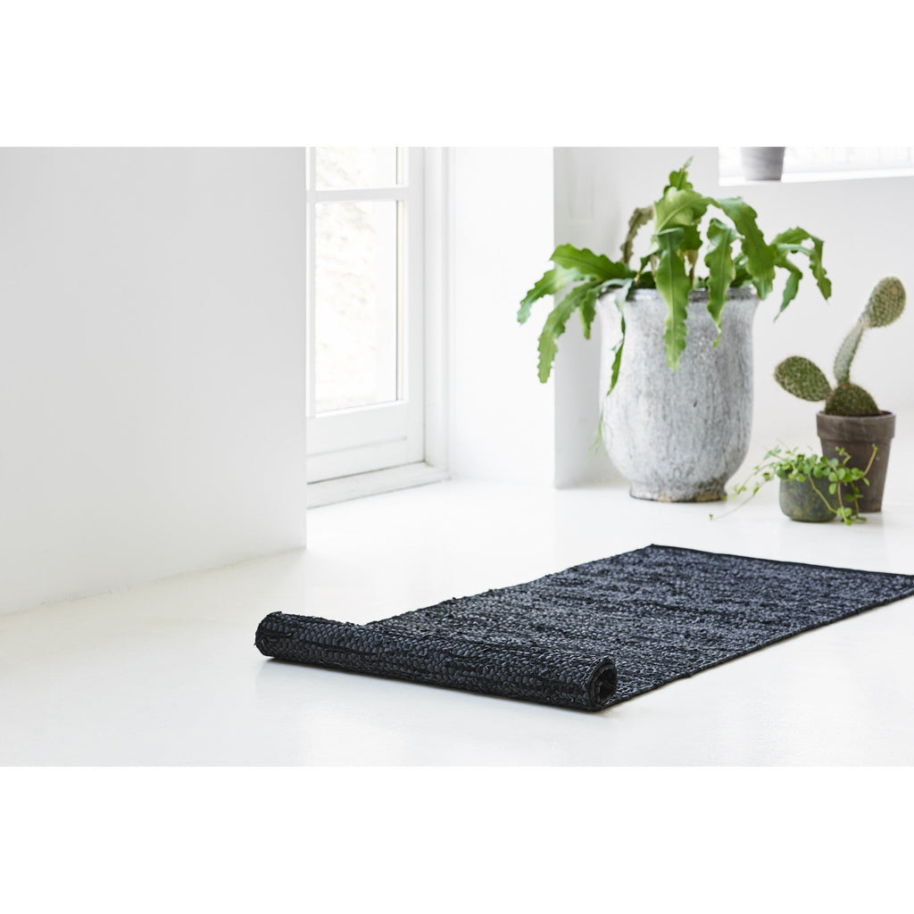 LEATHER REMNANTS RUG | BLACK - Green Design Gallery
