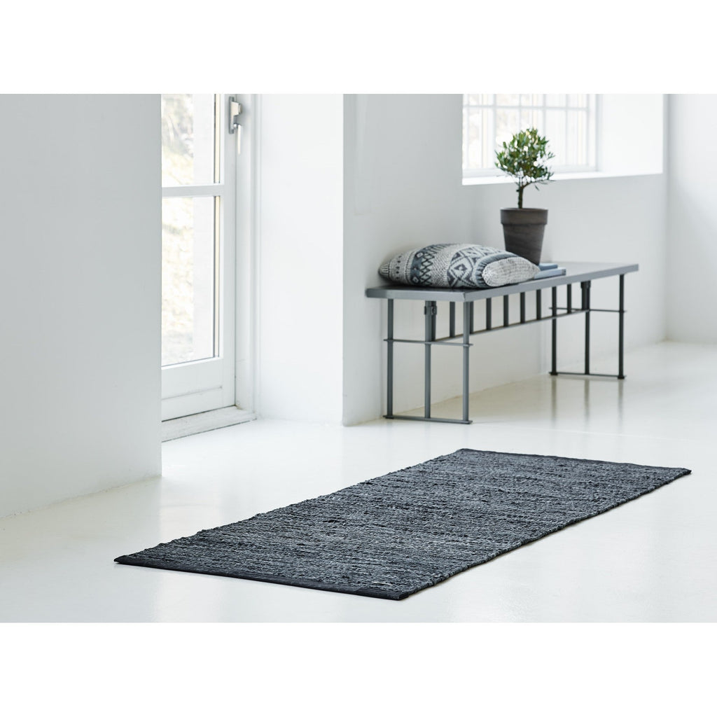 Leather Remnants Rug | Dark Grey - Green Design Gallery