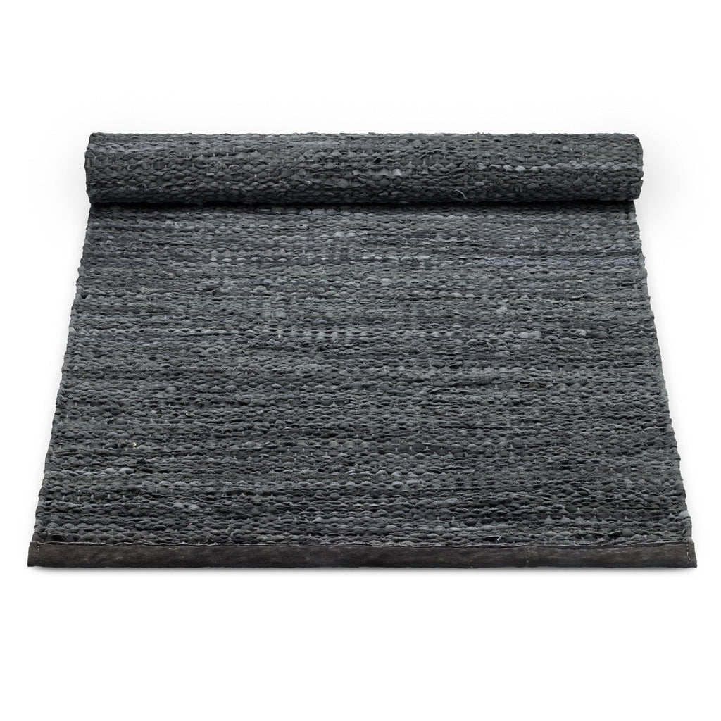 Leather Remnants Rug | Dark Grey - Green Design Gallery