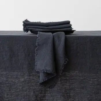 LINEN TABLECLOTH + NAPKINS | BLACK | 180 X 300 CM - Green Design Gallery