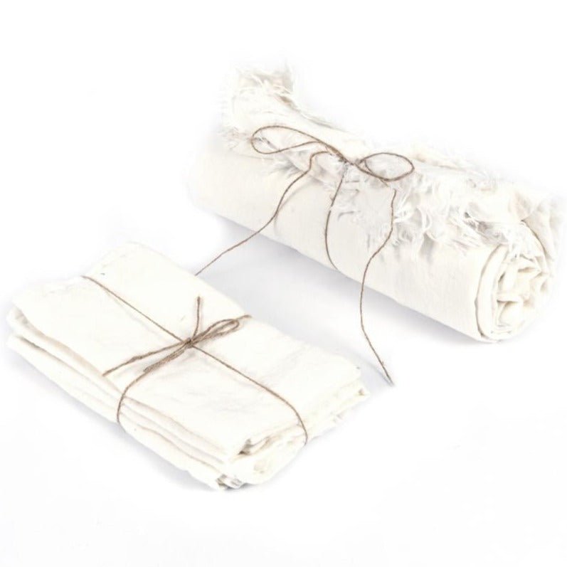 LINEN TABLECLOTH + NAPKINS | WHITE | 180 X 300 CM - Green Design Gallery