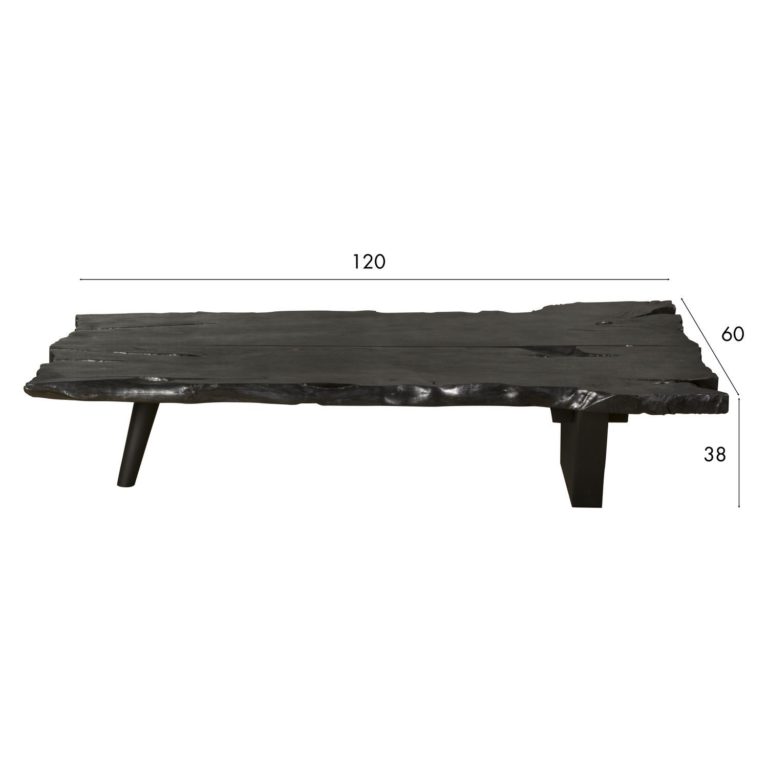 LITCHI BURNT WOOD COFFEE TABLE | METAL BASE | BLACK - Green Design Gallery