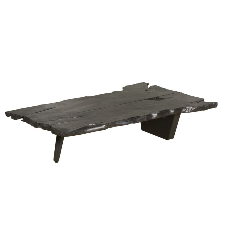 LITCHI BURNT WOOD COFFEE TABLE | METAL BASE | BLACK - Green Design Gallery