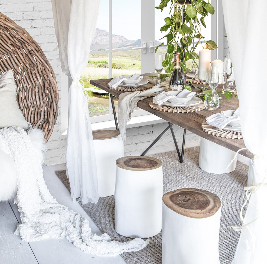Log Side Table + Stool | White - Green Design Gallery