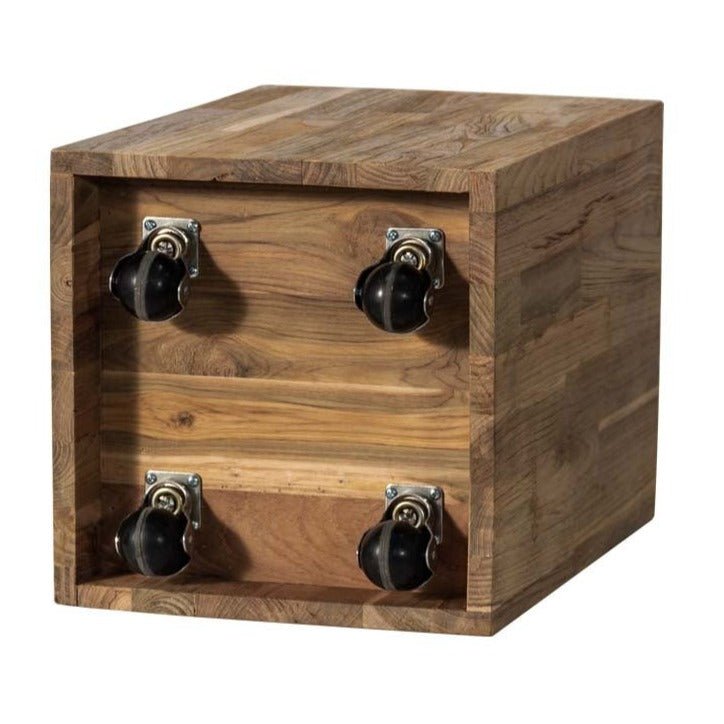 LOGAN MOSAIC SIDE TABLE | 4 WHEELS | RECLAIMED TEAK | NATURAL - Green Design Gallery