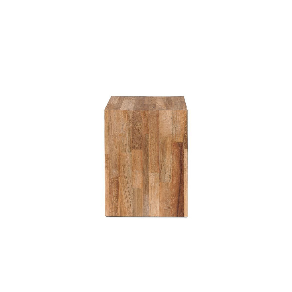 LOGAN MOSAIC SIDE TABLE | 4 WHEELS | RECLAIMED TEAK | NATURAL - Green Design Gallery