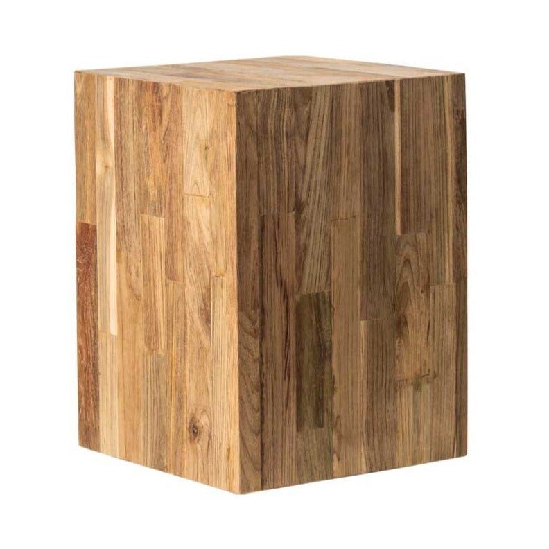 LOGAN MOSAIC SIDE TABLE | 4 WHEELS | RECLAIMED TEAK | NATURAL - Green Design Gallery