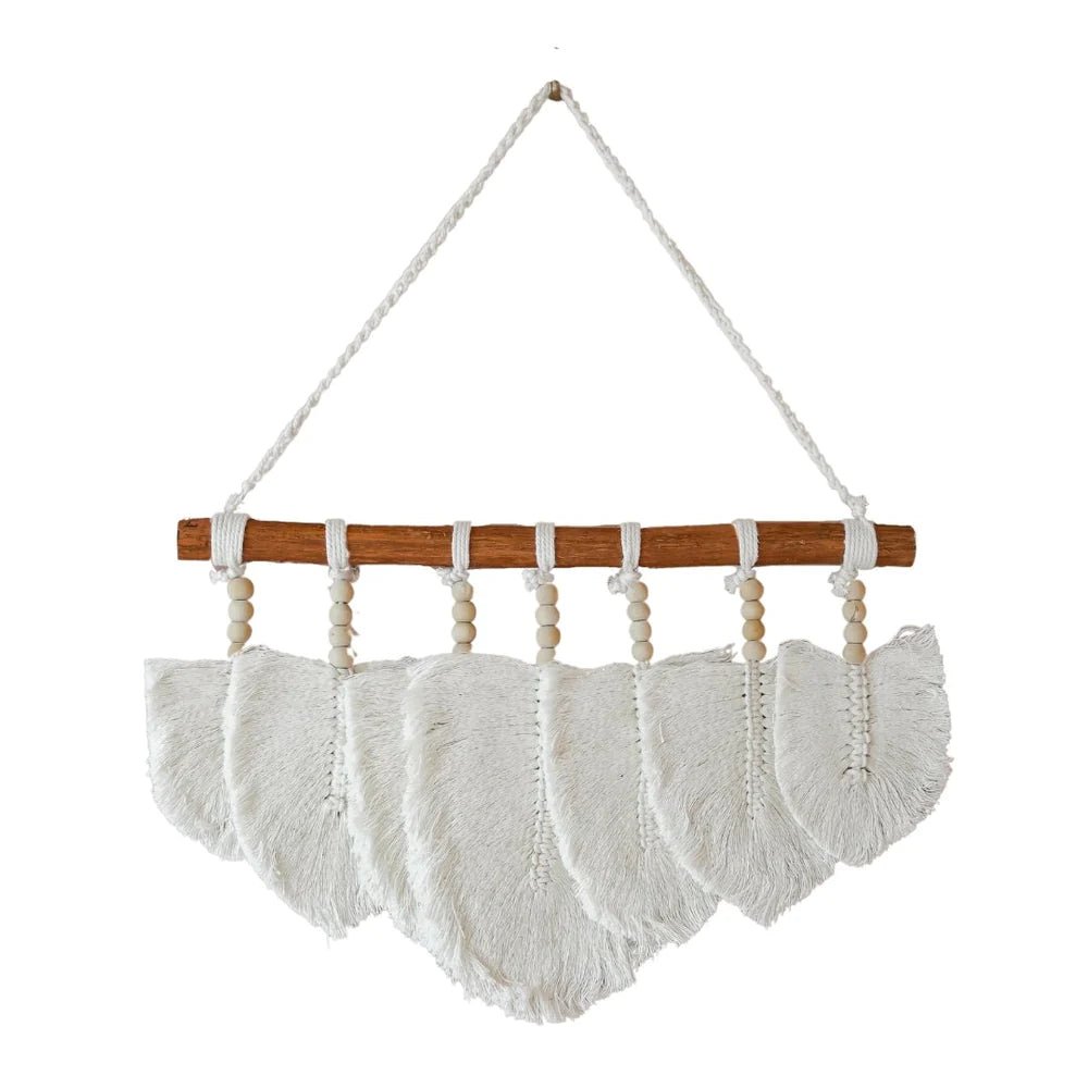 MACRAME FEATHERS WALL ART | WHITE - Green Design Gallery