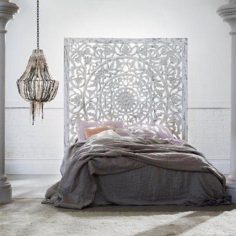 MACRAME HANDMADE CLAY BEADED CHANDELIER | LARGE | GREY - Green Design Gallery