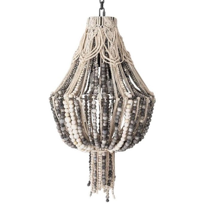 MACRAME HANDMADE CLAY BEADED CHANDELIER | LARGE | GREY - Green Design Gallery