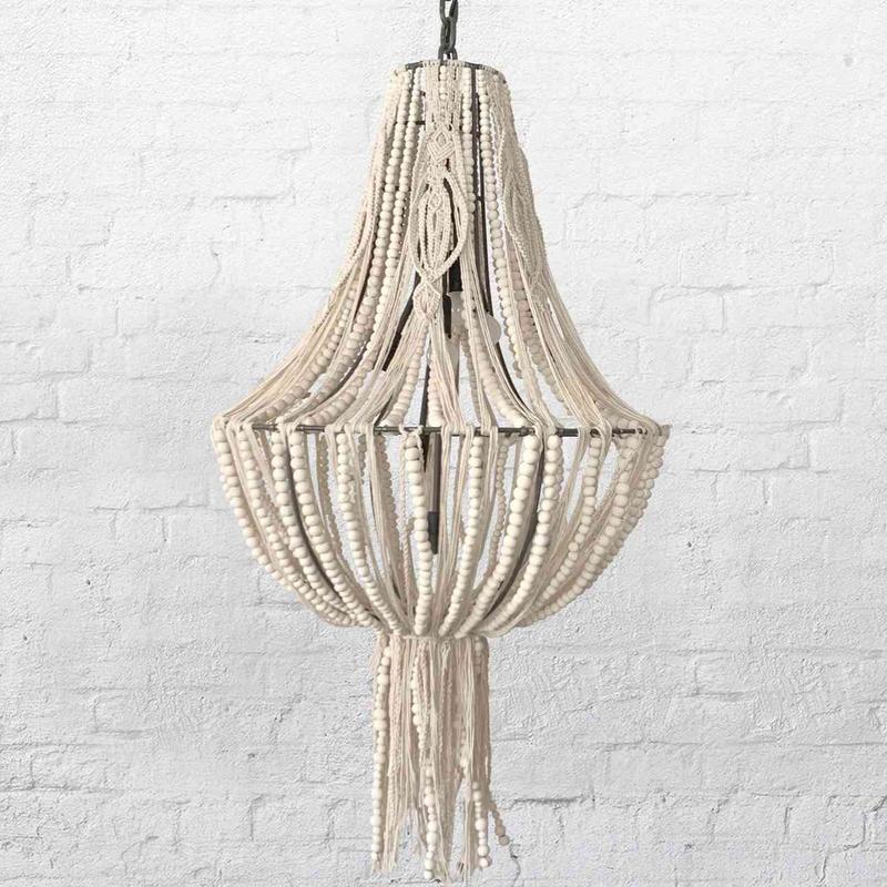 MACRAME HANDMADE CLAY BEADED CHANDELIER | LARGE | WHITE - Green Design Gallery