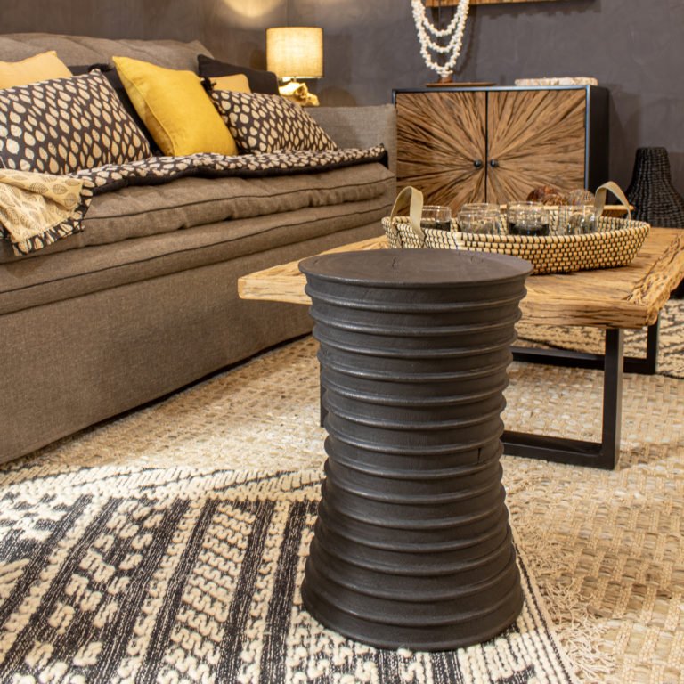 MADI SIDE TABLE + STOOL | CHARRED ACACIA - Green Design Gallery