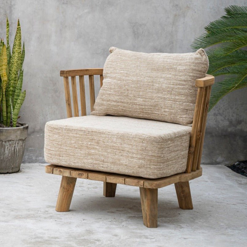 MALAWI ONE-SEATER SOFA CHAIR | BEIGE | RECLAIMED TEAK | IN-OUTDOORS - Green Design Gallery
