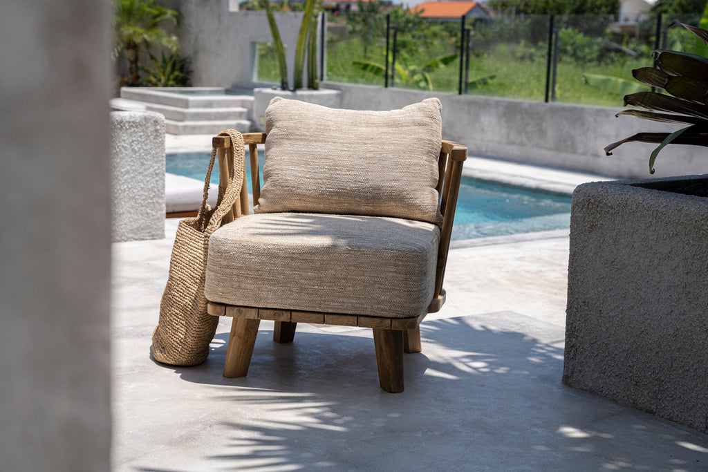 MALAWI ONE-SEATER SOFA CHAIR | BEIGE | RECLAIMED TEAK | IN-OUTDOORS - Green Design Gallery
