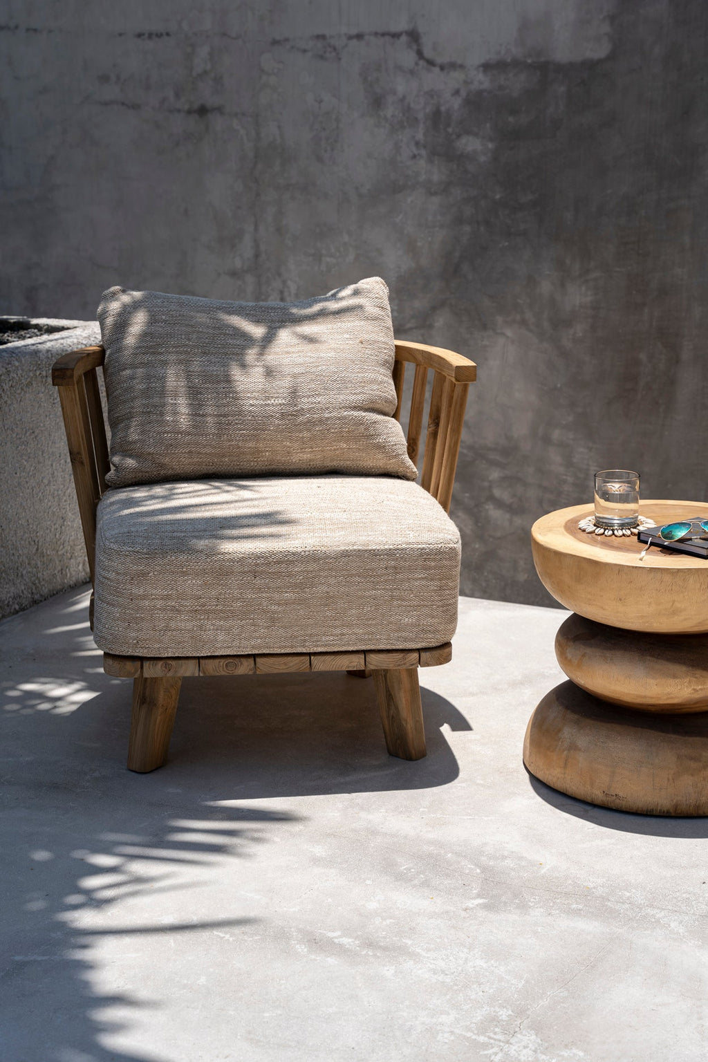MALAWI ONE-SEATER SOFA CHAIR | BEIGE | RECLAIMED TEAK | IN-OUTDOORS - Green Design Gallery