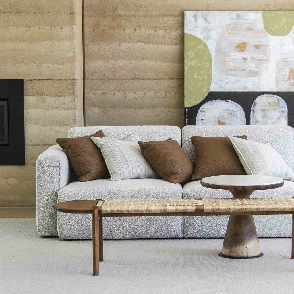 MALIBU BENCH | NATURAL TEAK + RATTAN - Green Design Gallery