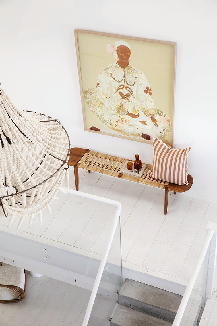 MALIBU BENCH | NATURAL TEAK + RATTAN - Green Design Gallery