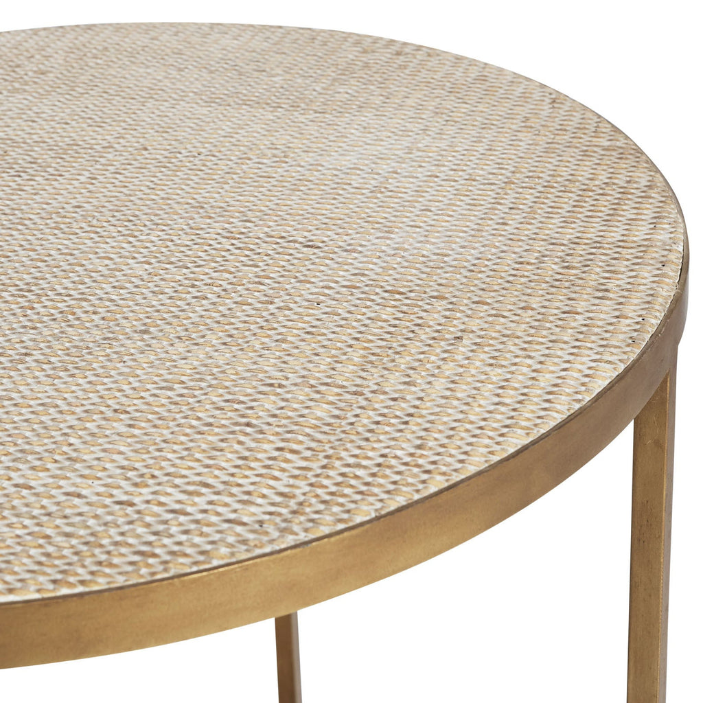 MANHATTAN RATTAN ROUND SIDE TABLE | GOLD - Green Design Gallery