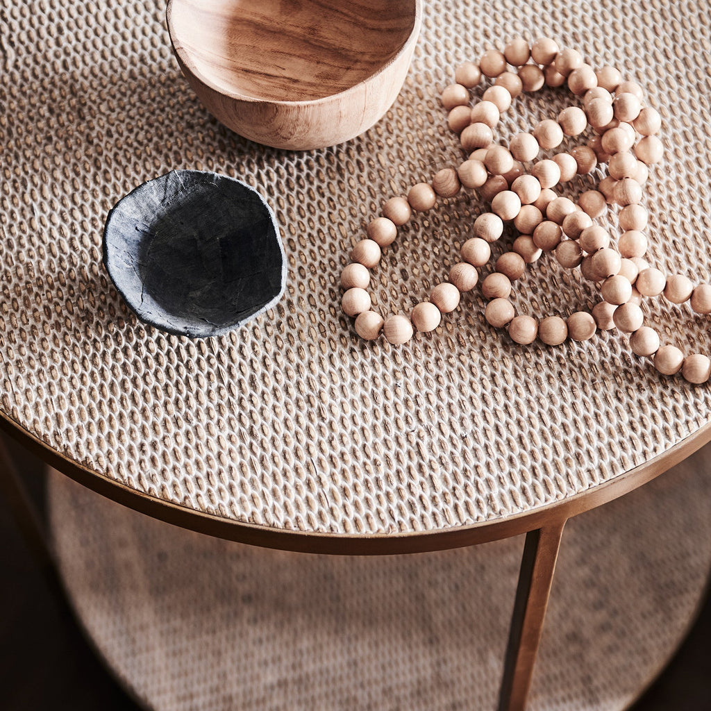 MANHATTAN RATTAN ROUND SIDE TABLE | GOLD - Green Design Gallery