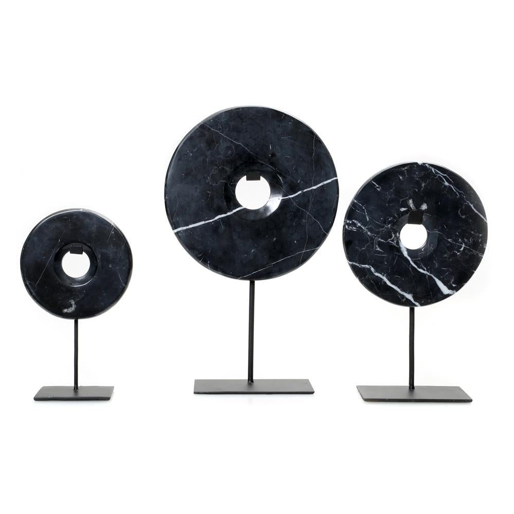 MARBLE DISC ON STAND | LARGE | BLACK - Green Design Gallery
