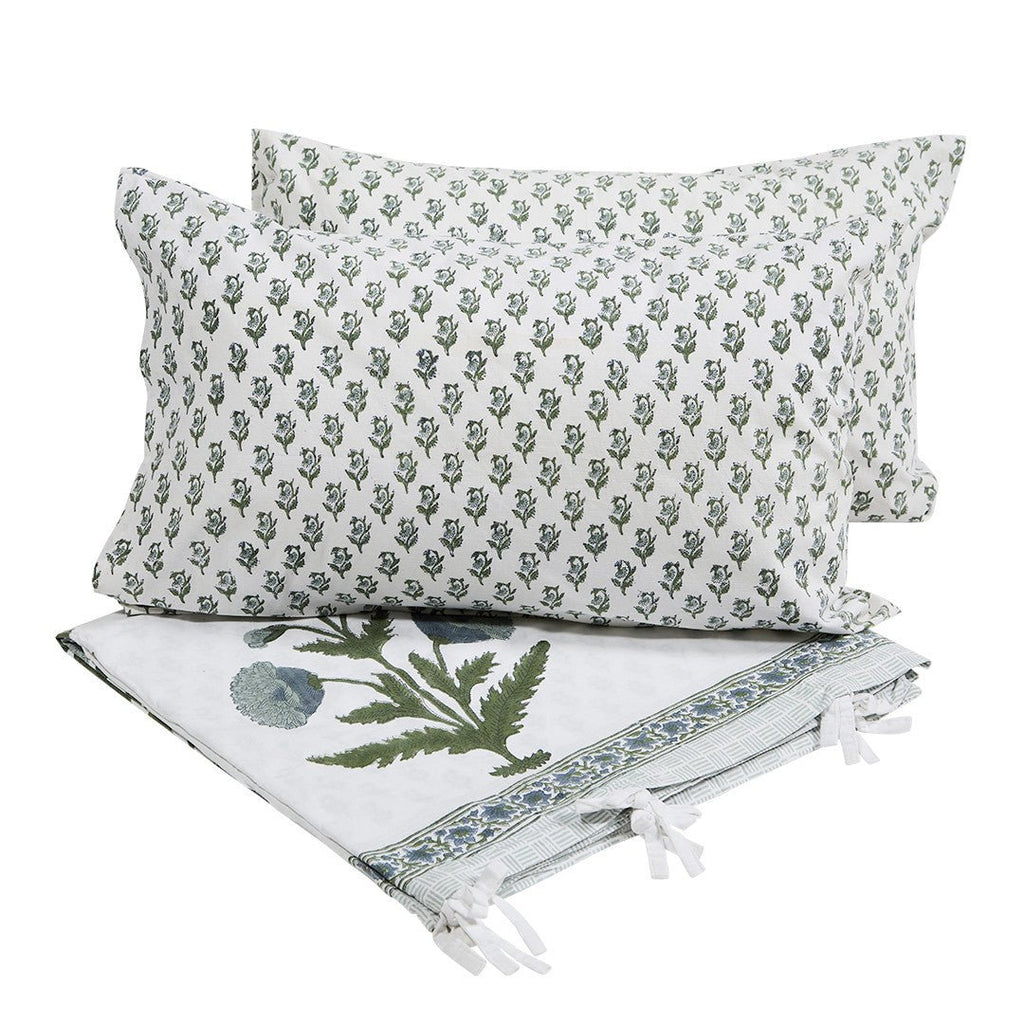 MARIGOLD DUVET SET | SKY BLUE + FERN GREEN - Green Design Gallery