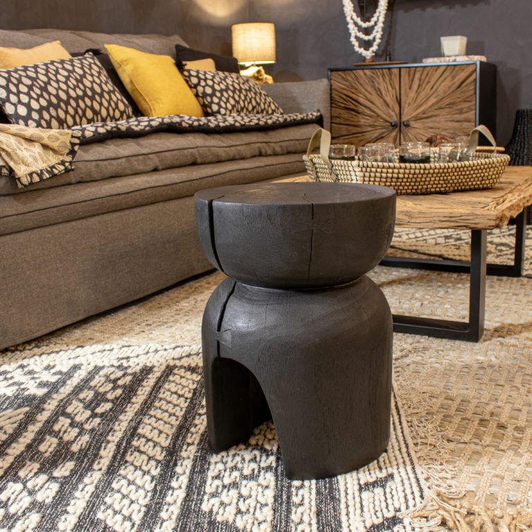 NEO SIDE TABLE + STOOL | CHARRED ACACIA - Green Design Gallery