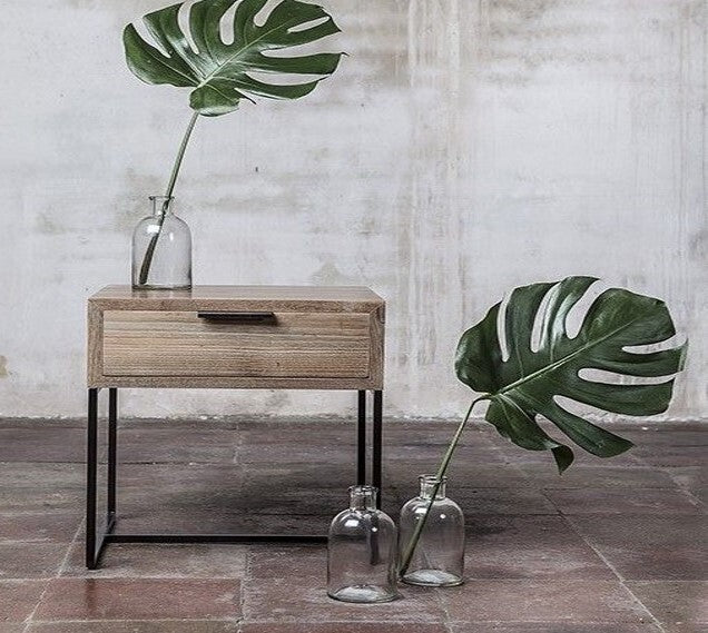 NOAH LARGE (BED)SIDE TABLE / RECYCLED TEAK + BLACK FRAME - Green Design Gallery