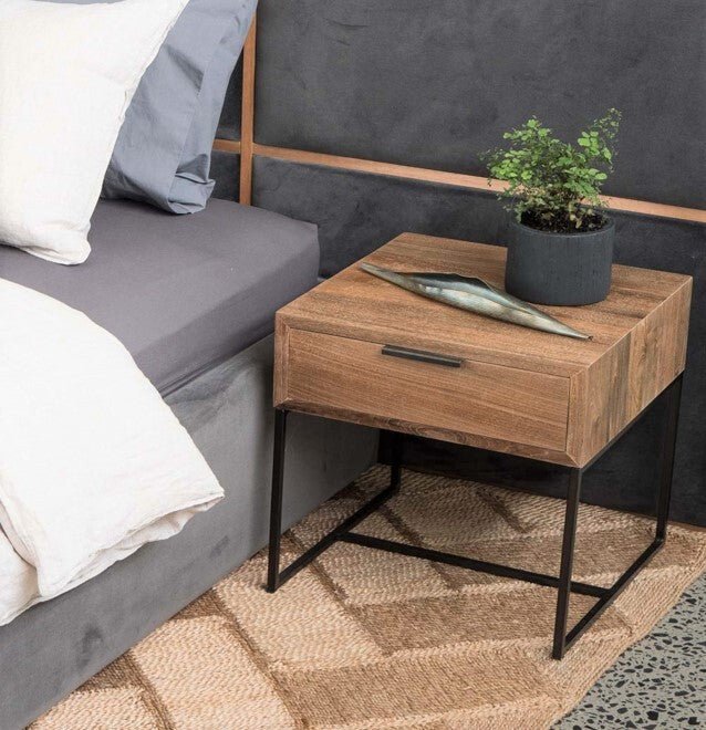 NOAH LARGE (BED)SIDE TABLE / RECYCLED TEAK + BLACK FRAME - Green Design Gallery