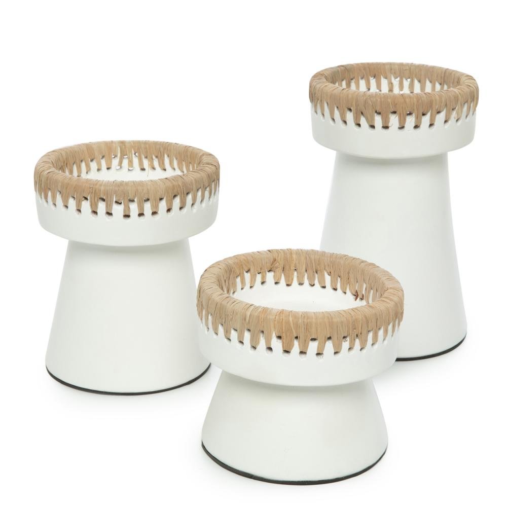 NOMAD CANDLE HOLDER | WHITE + NATURAL | 3 SIZES - Green Design Gallery
