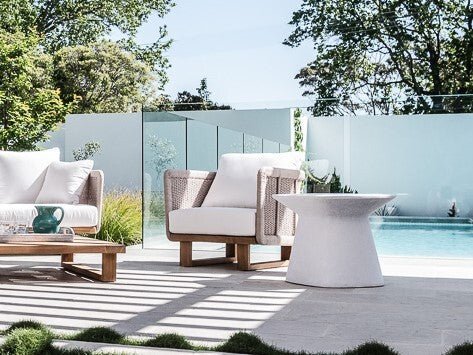 NORFOLK STONE SIDE TABLE + STOOL / BLACK (INDOOR-OUTDOOR) - Green Design Gallery