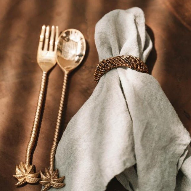 PALM TREE SALAD SPOON | GOLD BRASS | SET OF 3 - Green Design Gallery