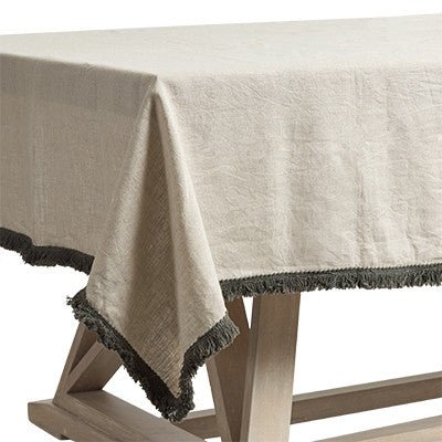 PATINA LINEN FRINGE TABLECLOTH / NATURAL - Green Design Gallery